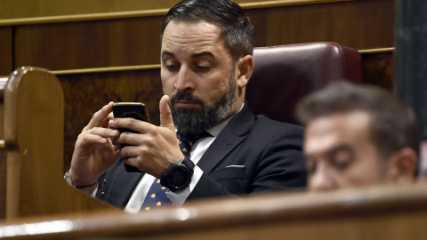 El líder de Vox, Santiago Abascal, durante su intervención. AFP/Óscar del Pozo