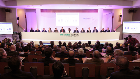 Imagen de la junta de accionistas de Siemens-Gamesa, celebrada en la localidad vizcaína de Zamudio.