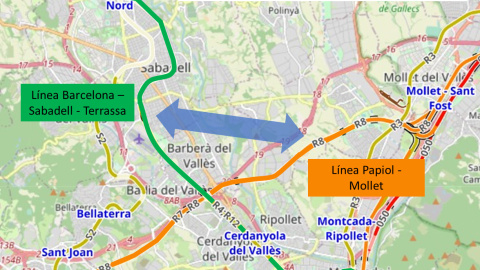 Imatge de la possible connexió ferroviària entre el Vallès Oriental i Occidental, entre Barberà i Cerdanyola.