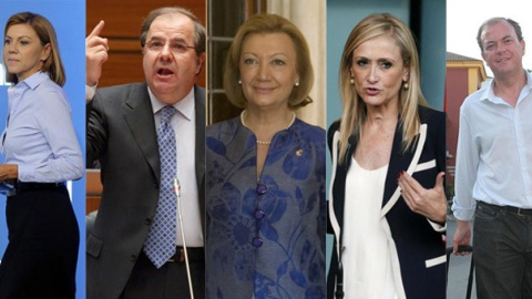 María Dolores de Cospedal, Juan Vicente Herrera, Luisa Fernanda Rudi, Cristina Cifuentes y José Antonio Monago.