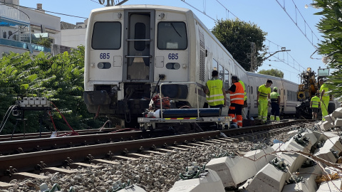 Tren que va descarrilar a trocar de l'estació de Sitges