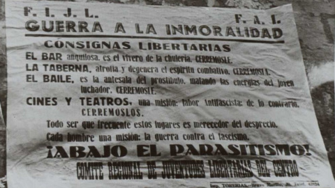 Cartel libertario contra el alcohol en un pared de Barbastro. Biblioteca Nacional de España