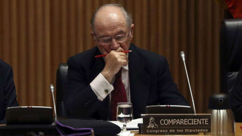 El exvicepresidente y exministro de Economía Rodrigo Rato, durante su comparecencia en la Comisión de investigación de la crisis financiera. | J.J. GUILLÉN (EFE)