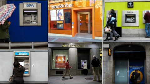 Oficinas de BBVA, Bankinter, Bankia, Banco Sabadell, Banco Santander y Caixabank. REUTERS