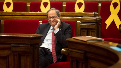 El presidente de la Generalitat, Quim Torra,durante la segunda jornada del Debate de Política General. - EFE