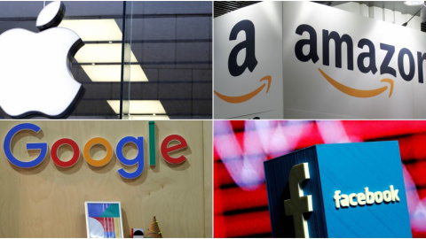 Logos de las empresas tecnológicas Apple, Amazon, Google, y Facebook. REUTERS