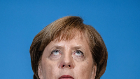 La canciller alemana y líder de la Unión Cristianodemócrata (CDU), Angela Merkel, durante la rueda de prensa tras las negociaciones para la formación de Gobierno con el jefe de la Unión Socialcristiana de Baviera (CSU), Horst Seehofer, y el