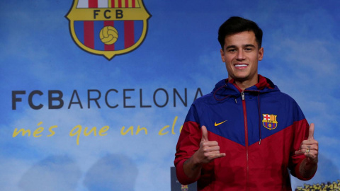 El futbolista del FC Barcelona Coutinho, el dia de la seva presentació.