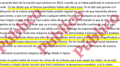 Fragmento de la carta de Josep Pujol a Villarejo.