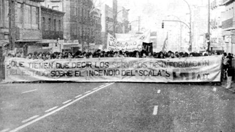 Manifestación en Barcelona por las detenciones y el juicio por el incendio de la sala de fiestas Scala.