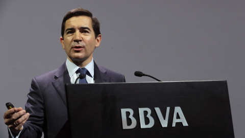 El consejero delegado de BBVA, Carlos Torres, durante la presentación de resultados del ejercicio 2017.EFE/Zipi