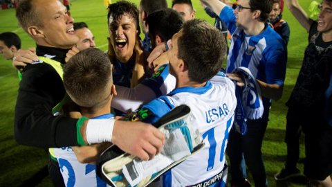 Los jugadores del Leganés celebran el ascenso de su equipo a primera división. - EFE