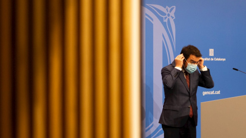 22/2/2021.- El vicepresidente dela Generalitat, Pere Aragonés, durante una rueda de prensa.