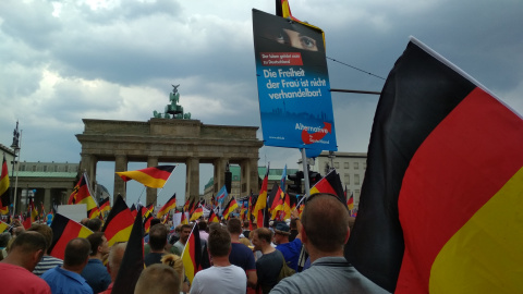 Seguidores de la AfD escuchan los discursos ante la Puerta de Branderburgo. JAVIER PÉREZ DE LA CRUZ