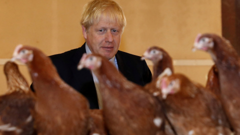 El primer ministro británico, Boris Johnson, en una visita a una ganja de Shervington. (REUTERS/Adrian Dennis)