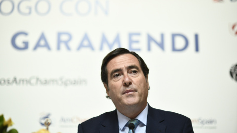 30/05/2019 - El presidente de la patronal CEOE, Antonio Garamendi, interviene en un acto en el Hotel Wellington de Madrid.