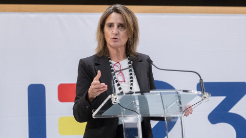 La vicepresidenta tercera y ministra para la Transición Ecológica y el Reto Demográfico en funciones, Teresa Ribera, en la sede del Ministerio, a 9 de octubre de 2023, en Madrid