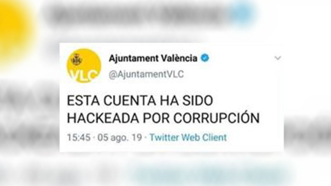 Mensaje publicado en la cuenta de Twitter del Ayuntamiento de València al sufrir un ciberataque | Twitter