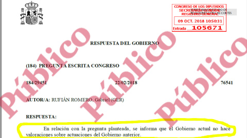 Repuesta del Gobierno a las preguntas de ERC sobre el teniente coronel Daniel Baena, alias 'Tácito' en Twitter.