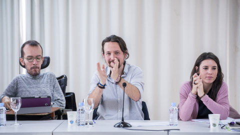 De izquierda a derecha, Echenique, Iglesias y Montero en el Consejo Ciudadano Estatal.- FLICKR