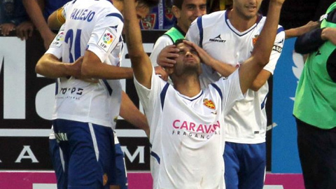 Willian José celebra su gol al Las Palmas. EFE/Javier Cebollada