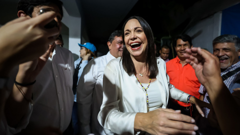 La candidata Maria Corina Machado durante la jornada de elecciones primarias de los candidatos de oposición, en Caracas (Venezuela).