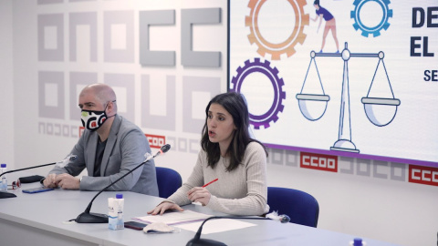 04/03/2021. La ministra de Igualdad Irene Montero asiste a un acto organizado por CCOO con motivo del 8M. - EFE