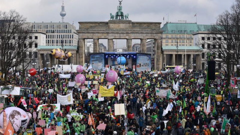 Un momento de la manifestación en Berlín contra la industria agroalimentaria. - EFE