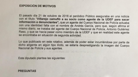 Pregunta presentada al Gobierno por los diputados de Podemos, Juan Antonio Delgado y Rafa Mayoral.