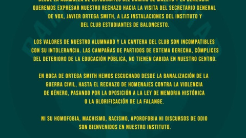 Comunicado de la Asamblea de Estudiantes del Ramiro de Maeztu.