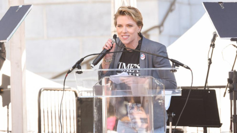 Scarlett Johansson, durante su discurso en la Marcha de Mujeres.- AFP