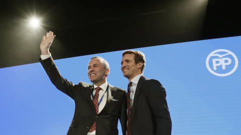 El presidente del Partido Popular, Pablo Casado, y el presidente del GPPE en el Parlamento Europeo, Manfred Weber, durante la inauguración hoy en Sevilla de la 23 Unión Interparlamentaria Popular en Sevilla.EFE/José Manuel Vidal