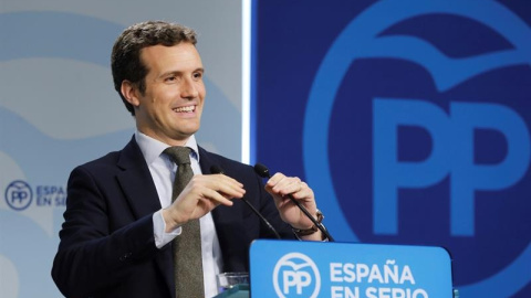 Pablo Casado, vicesecretario de comunicación del Partido Popular, en rueda de prensa. EFE/Ballesteros