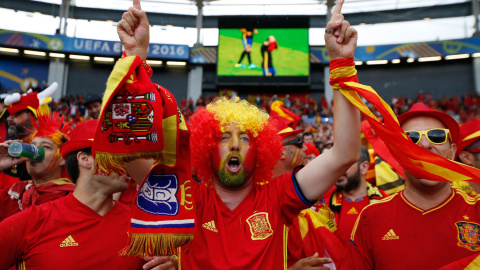 Aficionados españoles en las gradas del estadio de Toulouse. /REUTERS