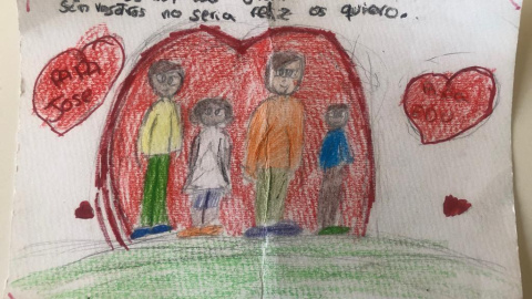 Dibujo realizado por los hijos de Eduardo Aguayo, en el que agradecen a sus padres haberles adoptado.