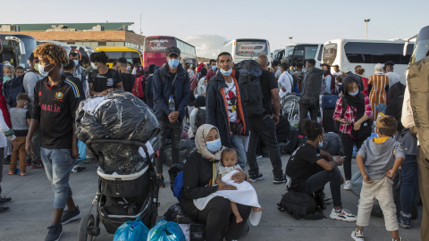 Refugiados en el campo de Moria en Lesbos en Septiembre de 2020