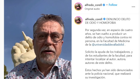 El profesor Alfredo Corell denuncia por redes sociales un delito de odio homófobo, a 25 de octubre de 2022.