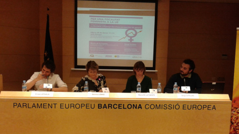 Presentació de l'estudi 'La fiscalitat a Espanya des d'una perspectiva de gènere', aquest dijous a l'Aula Europa de Barcelona. / Marc Font.