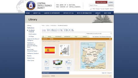 Apartado del 'World Factbook' de la CIA dedicado a España.