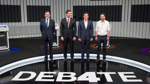 Momento del Debate a cuatro que contó con los candidatos a la presidencia del gobierno Mariano Rajoy, Pablo Iglesias, Pedro Sánchez y Albert Rivera