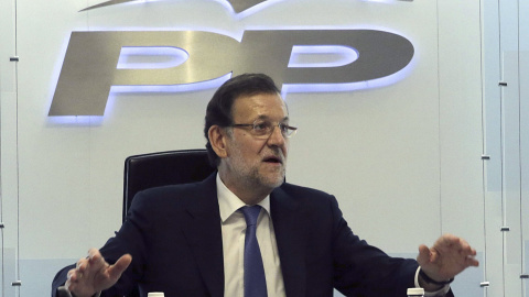 Mariano Rajoy, preside la primera reunión de la nueva cúpula del Partido Popular, esta tarde en la sede nacional de la organización. EFE/Zipi