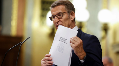 Feijóo durante su intervención en la primera sesión del debate de su investidura este martes en el Congreso.