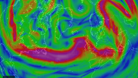 16/08/2019 - Los rastros de los barcos en la atmósfera aparecen como nubes finas y rectas casi verticales en esta  imagen del Pacífico Norte. NASA/GISS