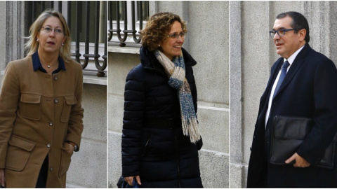 De iz. a der., los exconsellers Neus Monté, Maritxel Ruiz y Jordi Jané, a su llegada al Tribunal Supremo. EFE