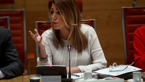 La presidenta de la Junta, Susana Díaz, durante su comparecencia ante la comisión de investigación de la financiación de los partidos políticos del Senado, en la que solo participa el PP. EFE/ Emilio Naranjo