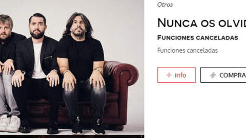 El anuncio de la cancelación en la web del teatro Olympia de Valencia.