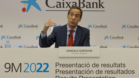 El consejero delegado de Caixabank, Gonzalo Gortázar,  durante la presentación de los resultados trimestrales de la entidad, en Valencia.EFE/ Kai Forsterling