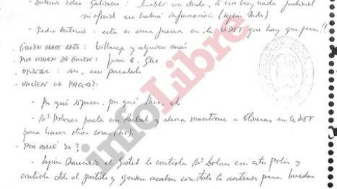 Fragmento del manuscrito secreto incautado a Ignacio González dentro de la Operación Lezo, que publica el diario digital 'InfoLibre'.