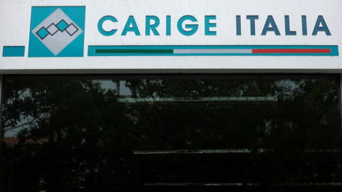 El logo de Banca Carige en una de sus sucursales en Roma. REUTERS/Max Rossi