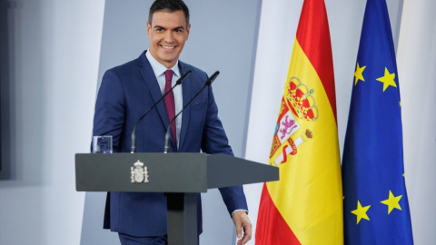 El presidente del Gobierno en funciones, Pedro Sánchez, en una rueda de prensa en Moncloa. — Europa Press / Alejandro Martínez Vélez